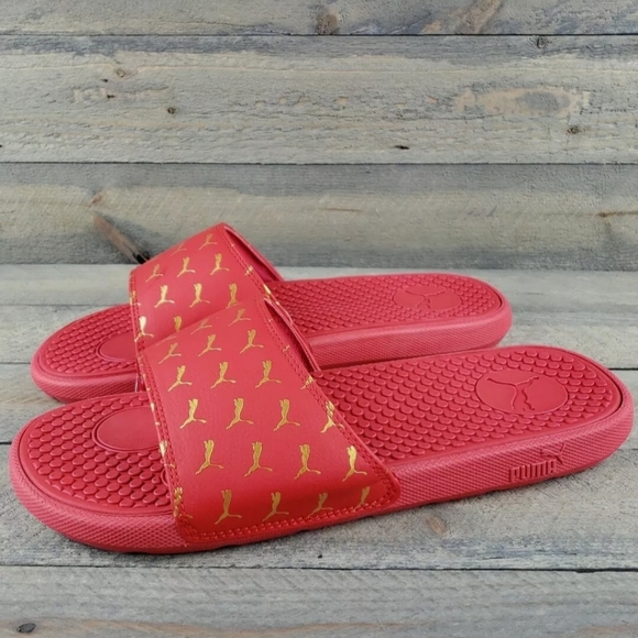 Puma Cool Cat Bold 2 Slides Sandals Red Gold - Picture 3 of 8